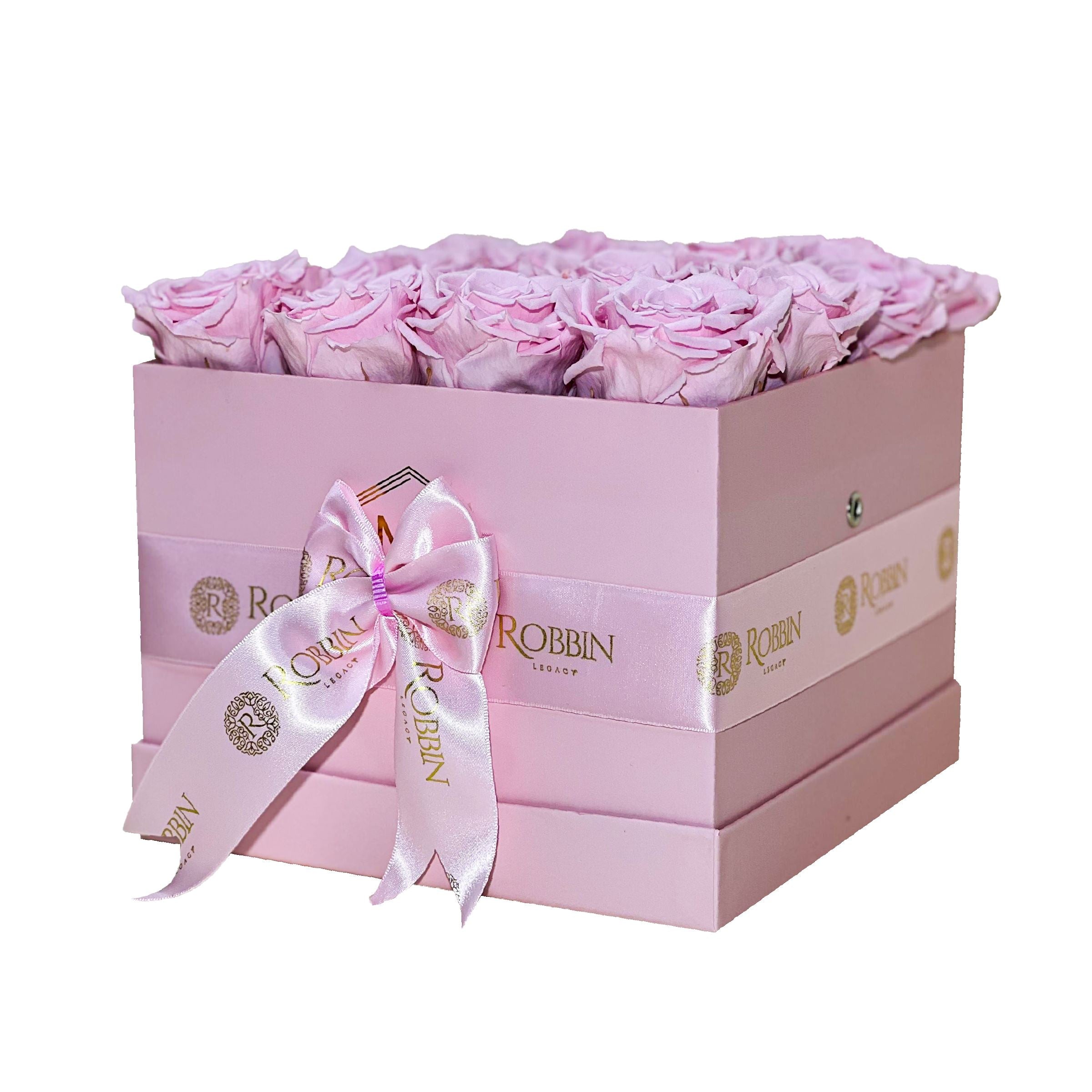 Squared Box Preserved Roses Miami Florida.. Preserved Roses Robbin Legacy Light Pink Pink 