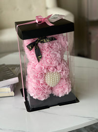 PINK ROSE BEAR + PEARL HEART 25 CM.. Rose Bear Robbin Legacy 