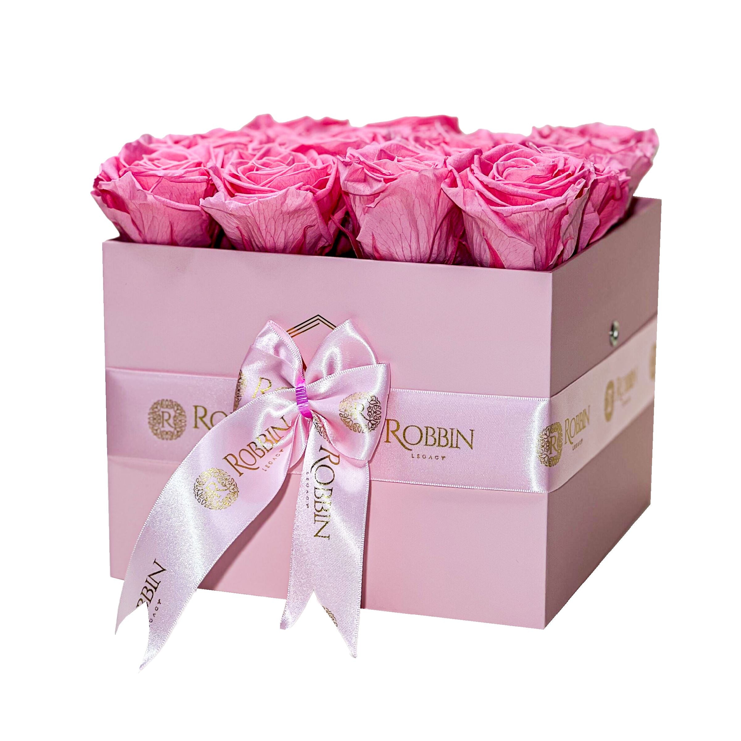 Squared Box Preserved Roses Miami Florida.. Preserved Roses Robbin Legacy Pink Pink 