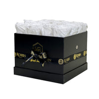 Squared Box Preserved Roses Miami Florida.. Preserved Roses Robbin Legacy White Black 