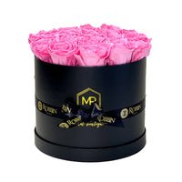 Circular Box Preserved Roses Miami Florida.. Preserved Roses Robbin Legacy Pink Black 
