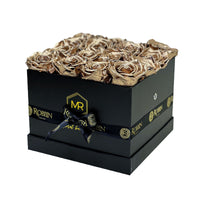 Squared Box Preserved Roses Miami Florida.. Preserved Roses Robbin Legacy Gold Black 
