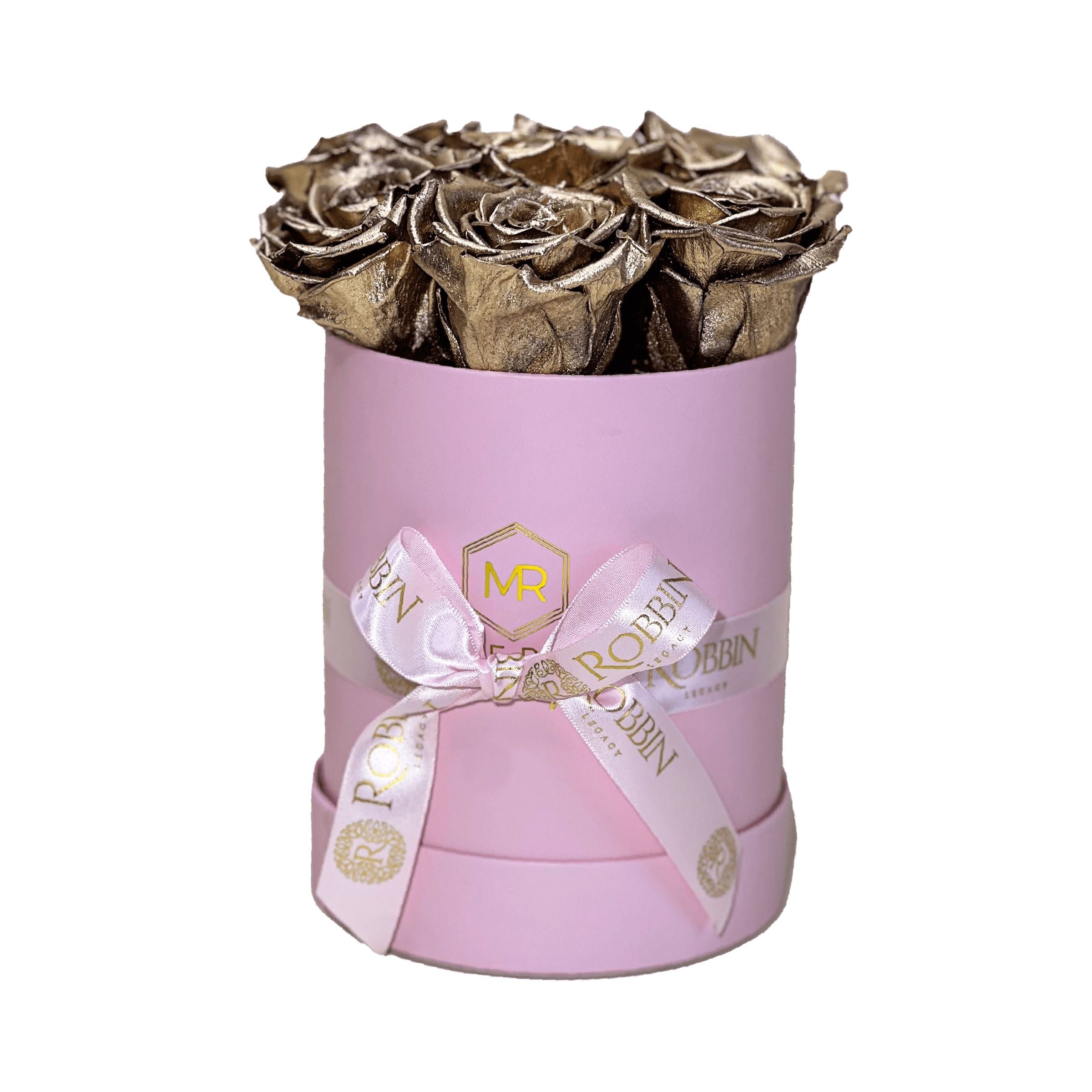 Cylinder Box Preserved Roses Miami Florida.. Preserved Roses Robbin Legacy Gold Pink 