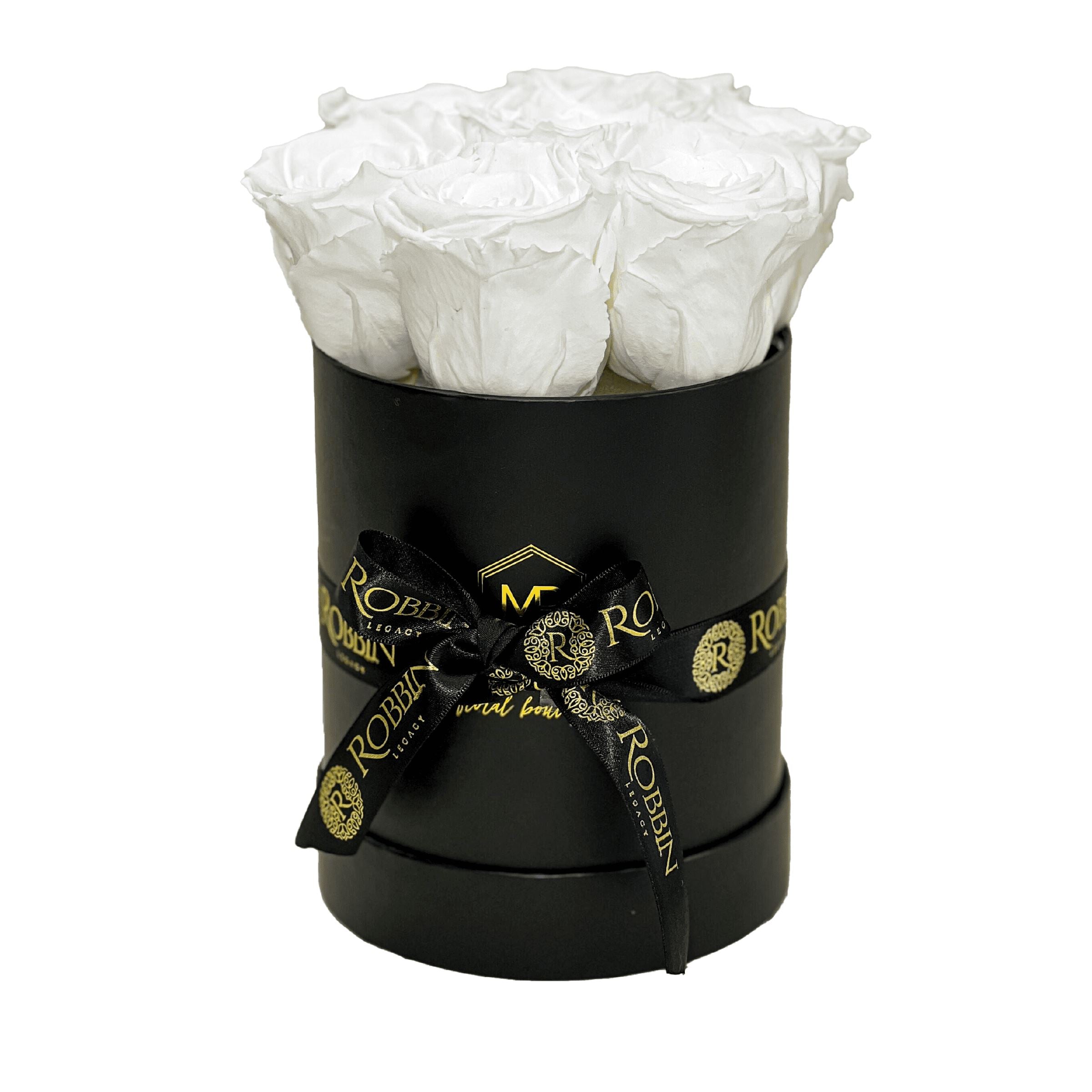 Cylinder Box Preserved Roses Miami Florida.. Preserved Roses Robbin Legacy White Black 