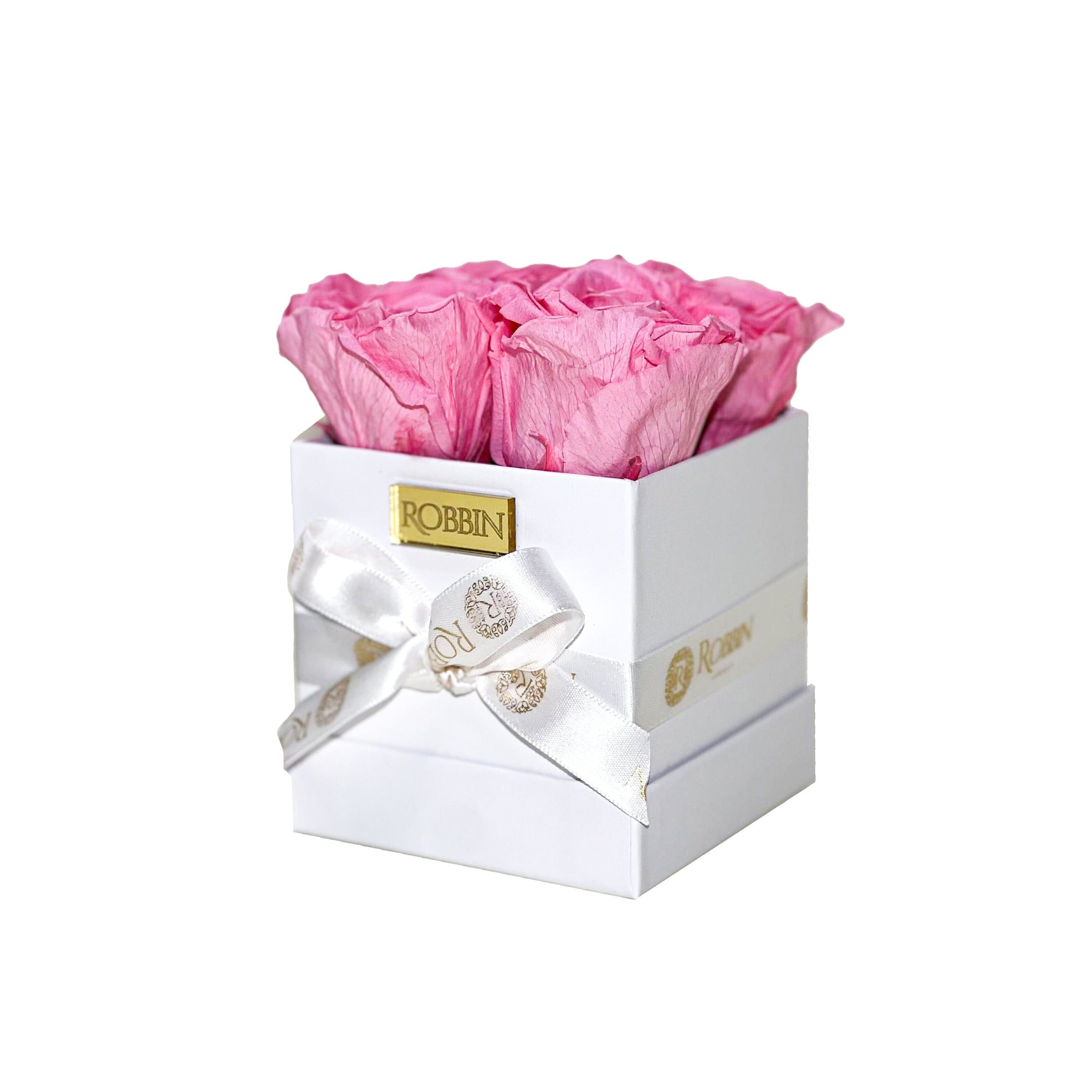 Mini Box Preserved Roses Miami Florida.. Preserved Roses Robbin Legacy Pink White 