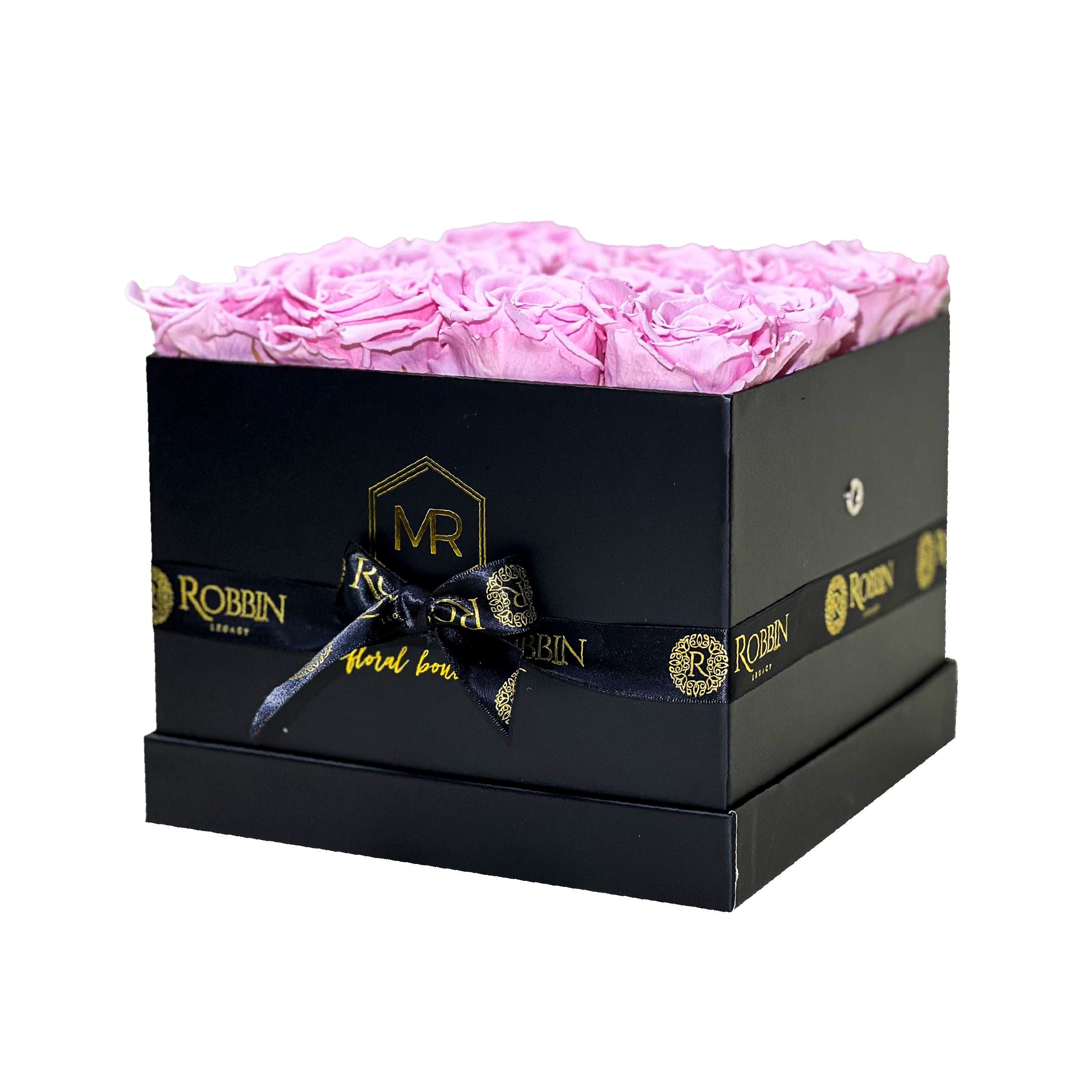Squared Box Preserved Roses Miami Florida.. Preserved Roses Robbin Legacy Light Pink Black 