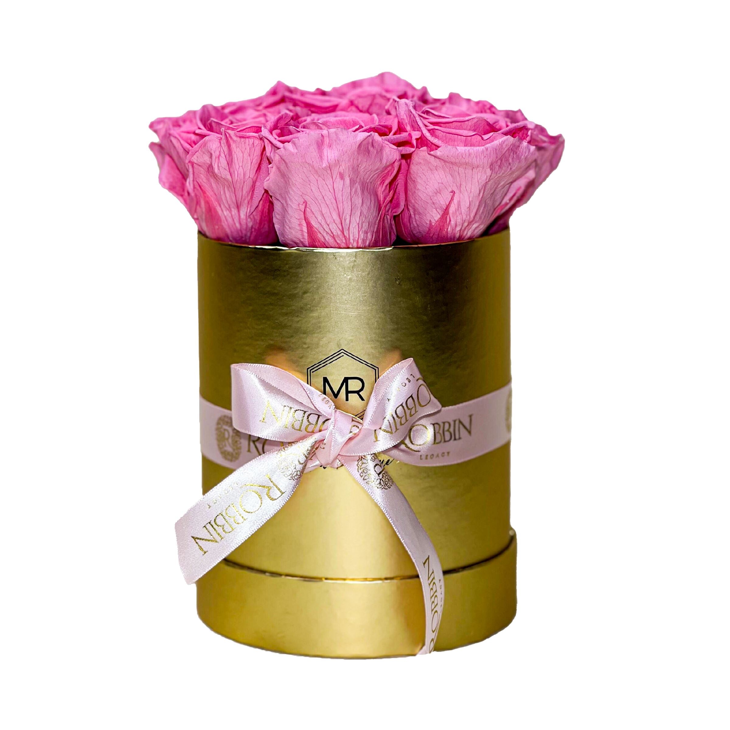 Cylinder Box Preserved Roses Miami Florida.. Preserved Roses Robbin Legacy Pink Gold 