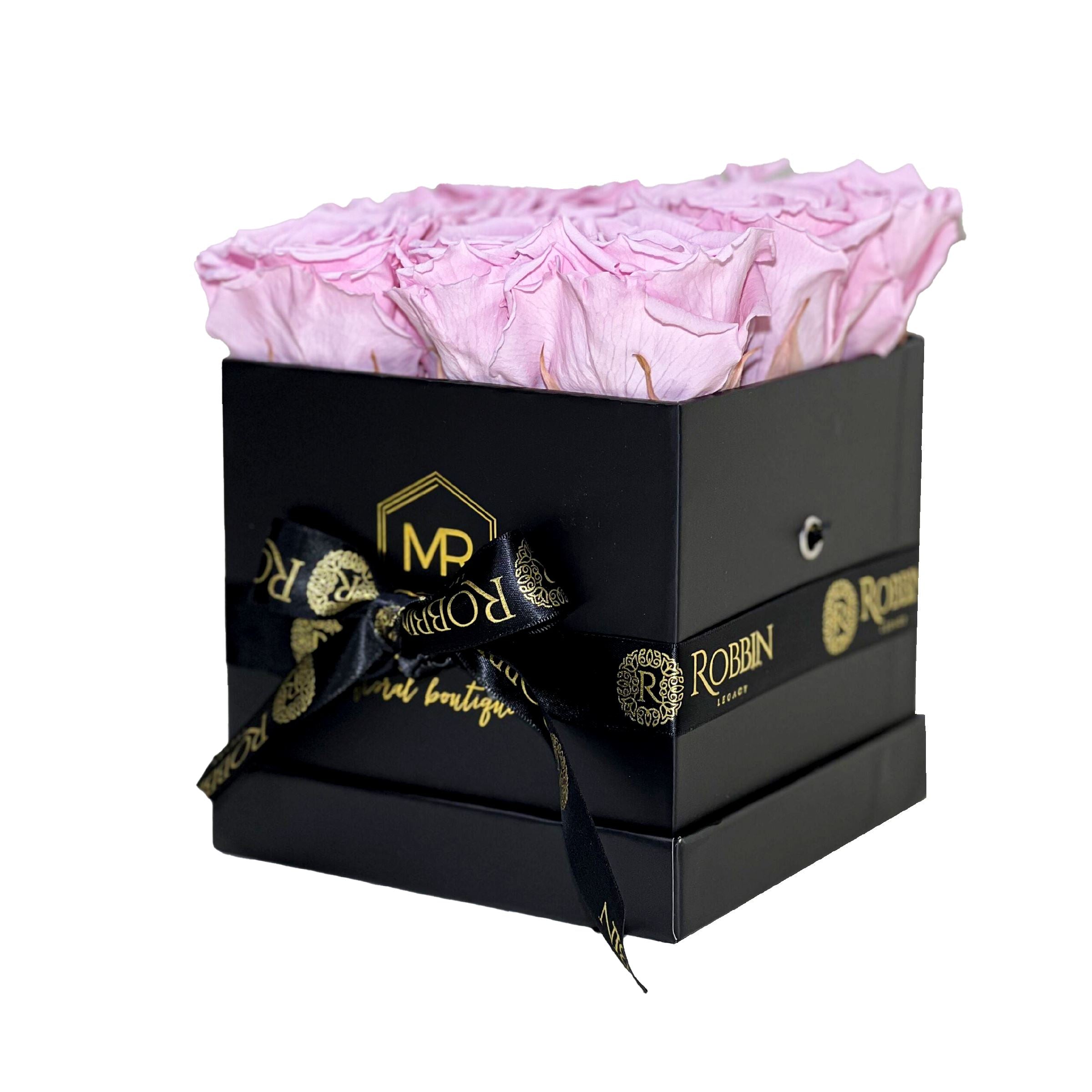 Medium Box Preserved Roses Miami Florida. Preserved Roses Robbin Legacy Light Pink Black 