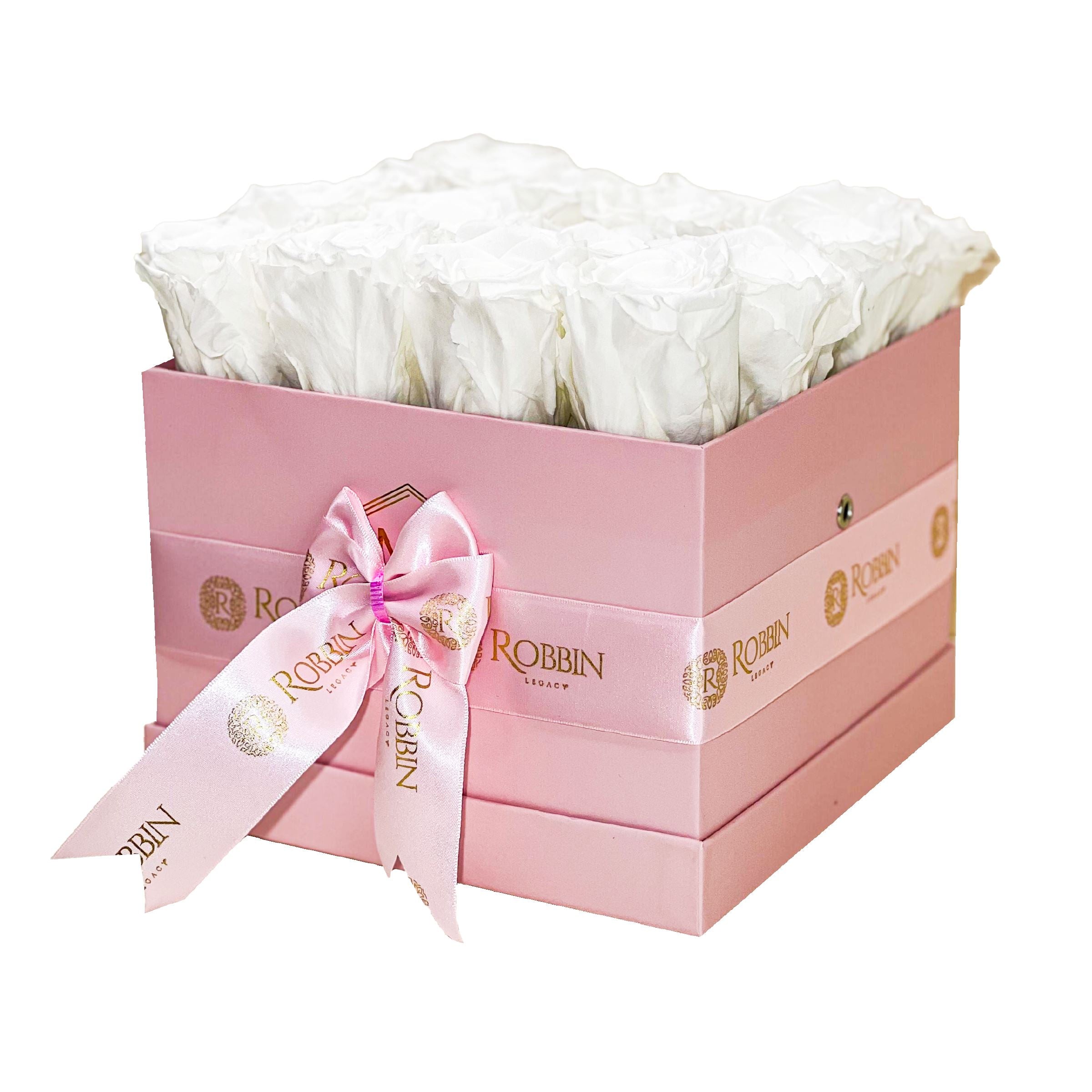 Squared Box Preserved Roses Miami Florida.. Preserved Roses Robbin Legacy White Pink 