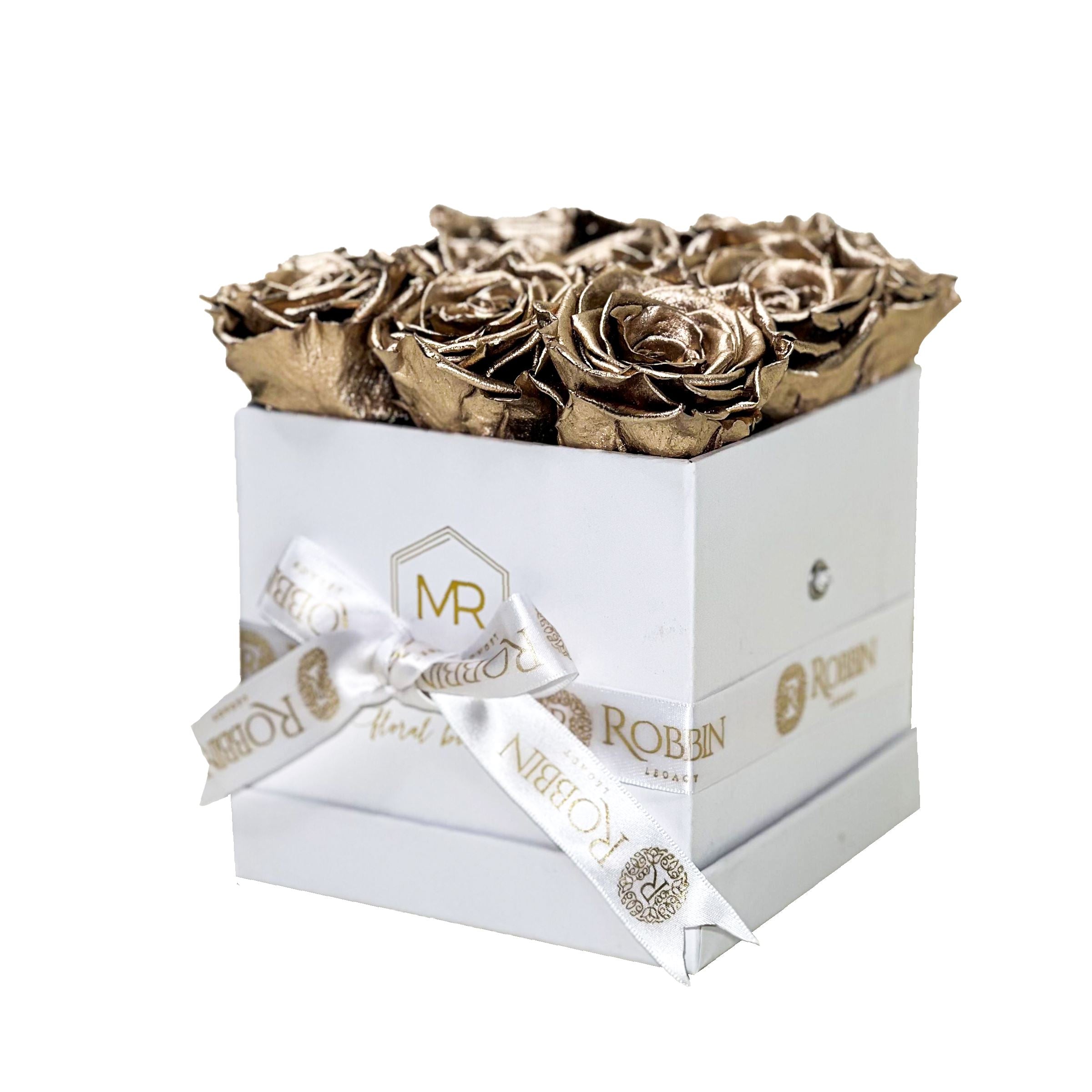 Medium Box Preserved Roses Miami Florida. Preserved Roses Robbin Legacy Gold White 