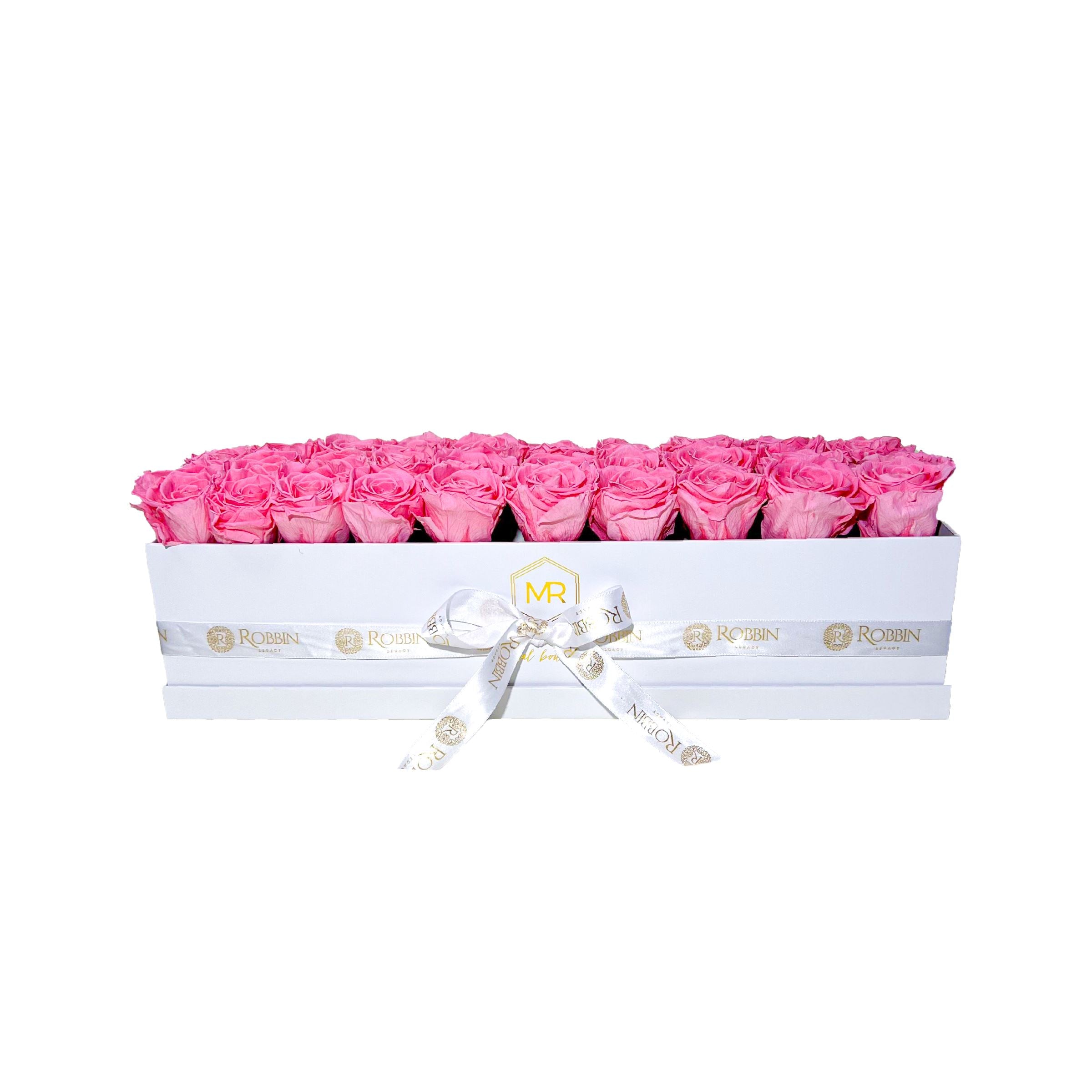 Rectangular Box Preserved Roses Miami Florida.. Preserved Roses Robbin Legacy Pink White 