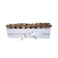 Rectangular Box Preserved Roses Miami Florida.. Preserved Roses Robbin Legacy Gold White 