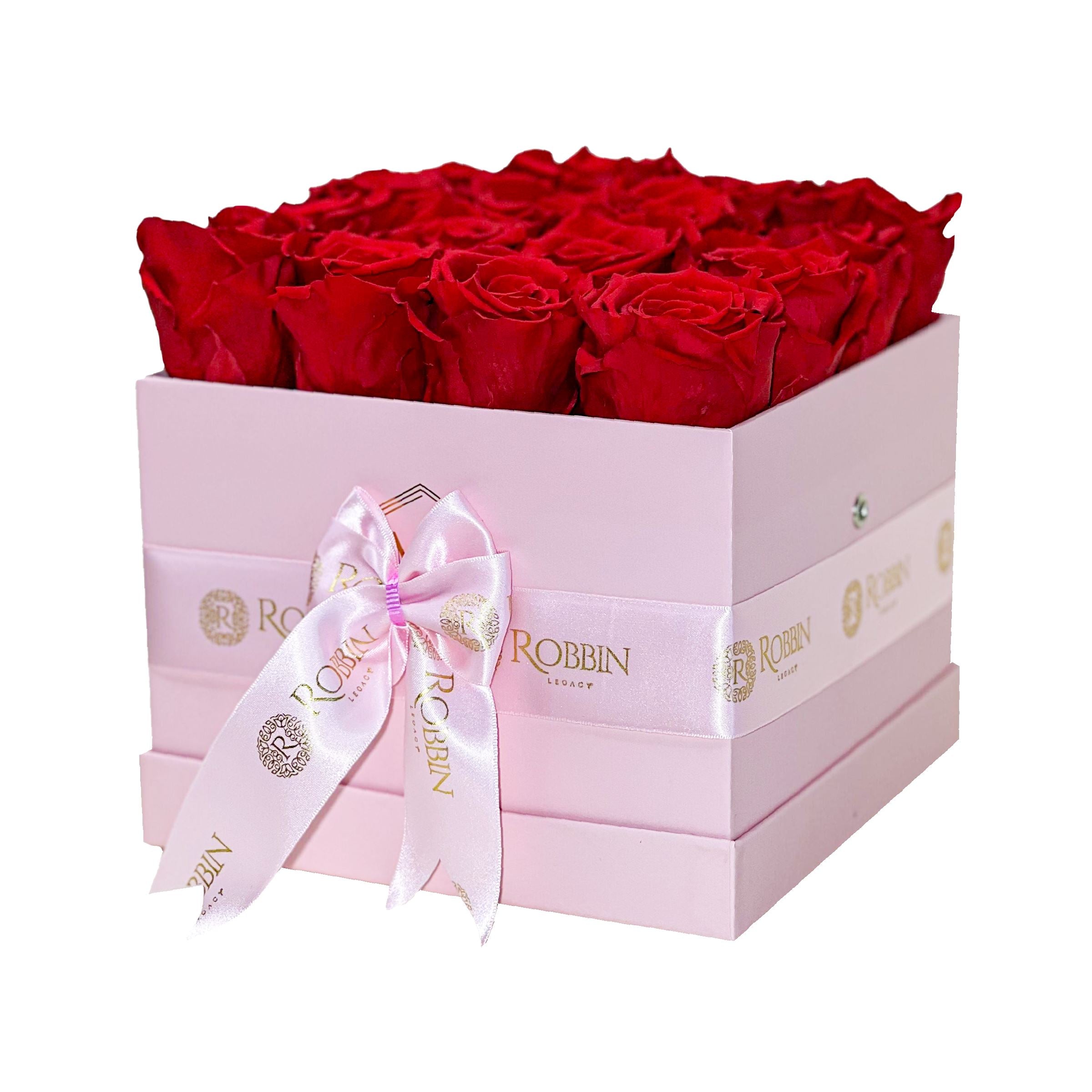 Squared Box Preserved Roses Miami Florida.. Preserved Roses Robbin Legacy Red Pink 