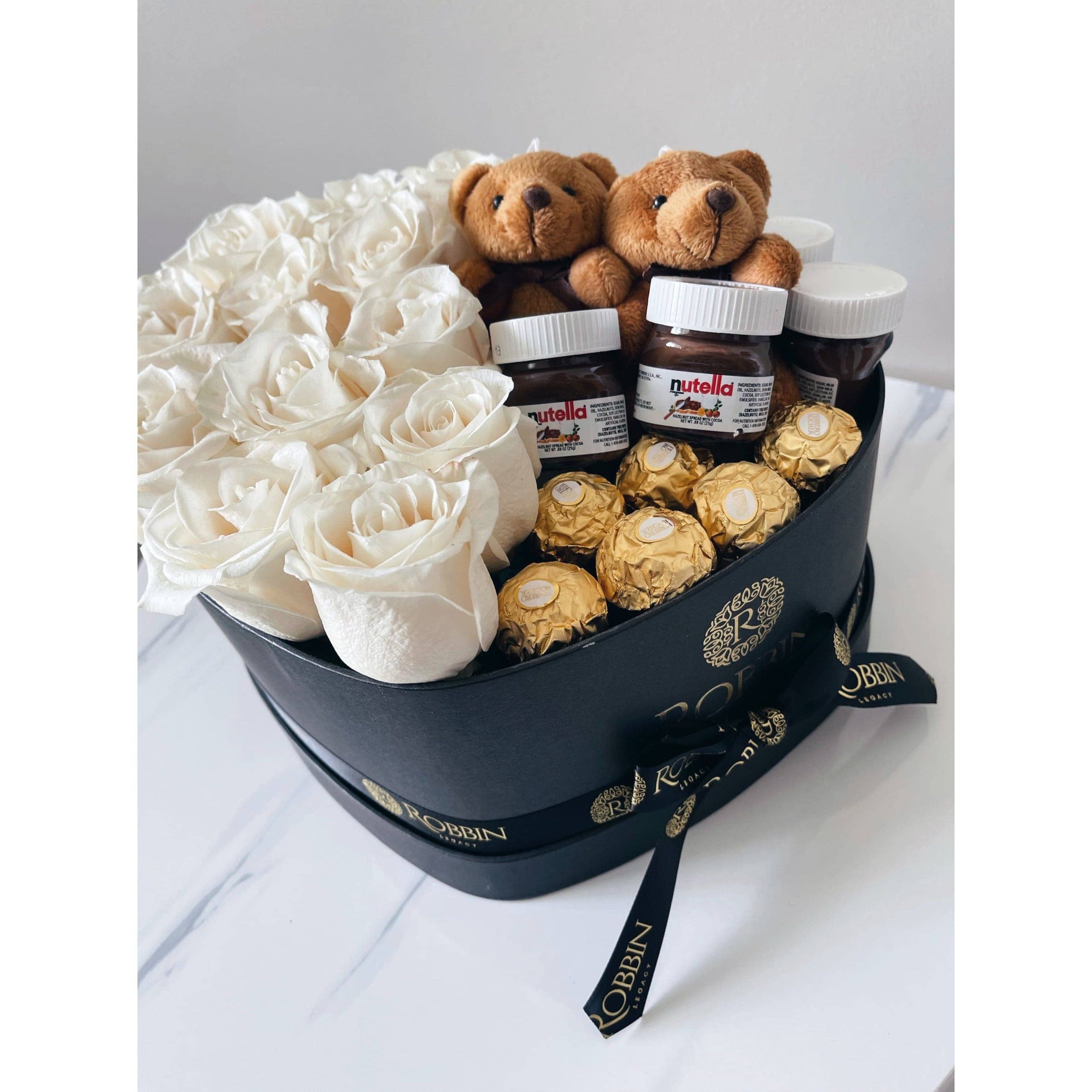 Combo Everything Heart Gift Box Fresh Roses Flowers Miami Florida.. Gifts Boxes Robbin Legacy 