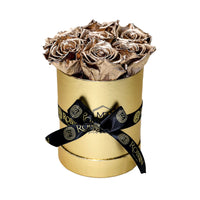 Cylinder Box Preserved Roses Miami Florida.. Preserved Roses Robbin Legacy Gold Gold 