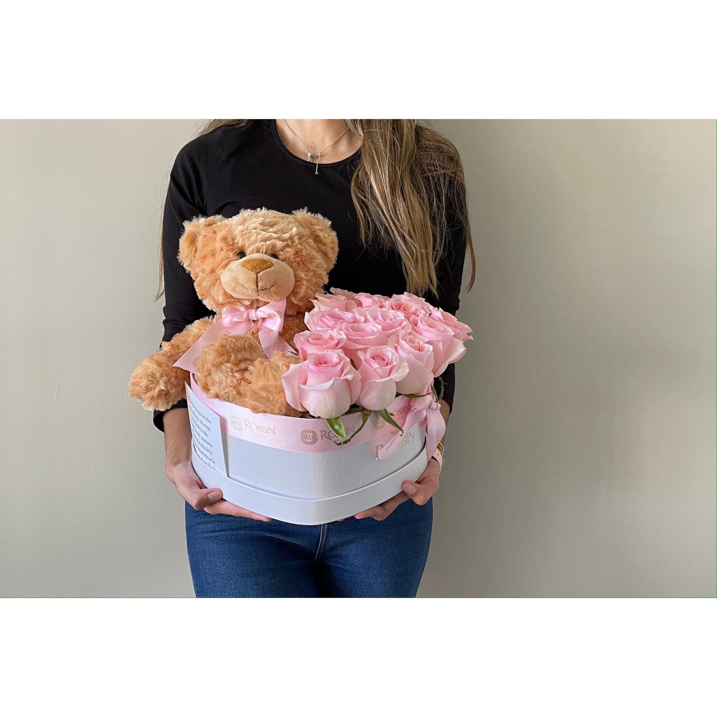 Heart Box Fresh Roses Flowers and Teddy Lovers Miami Florida.. Fresh Flowers Robbin Legacy 