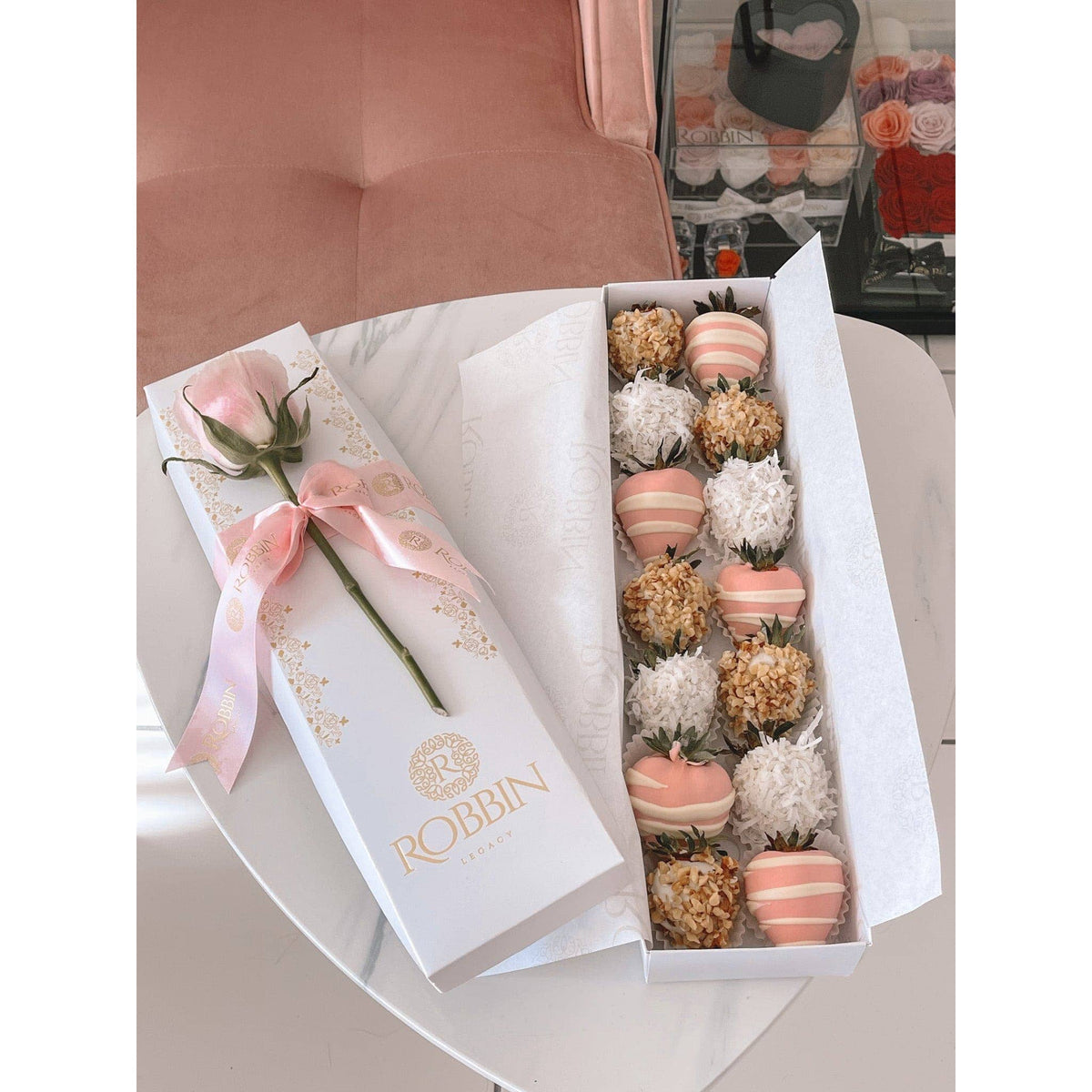 12 Chocolate Covered Strawberries Plus Pink Box Miami Florida. Chocolate Covered Strawberries robbin legacy 