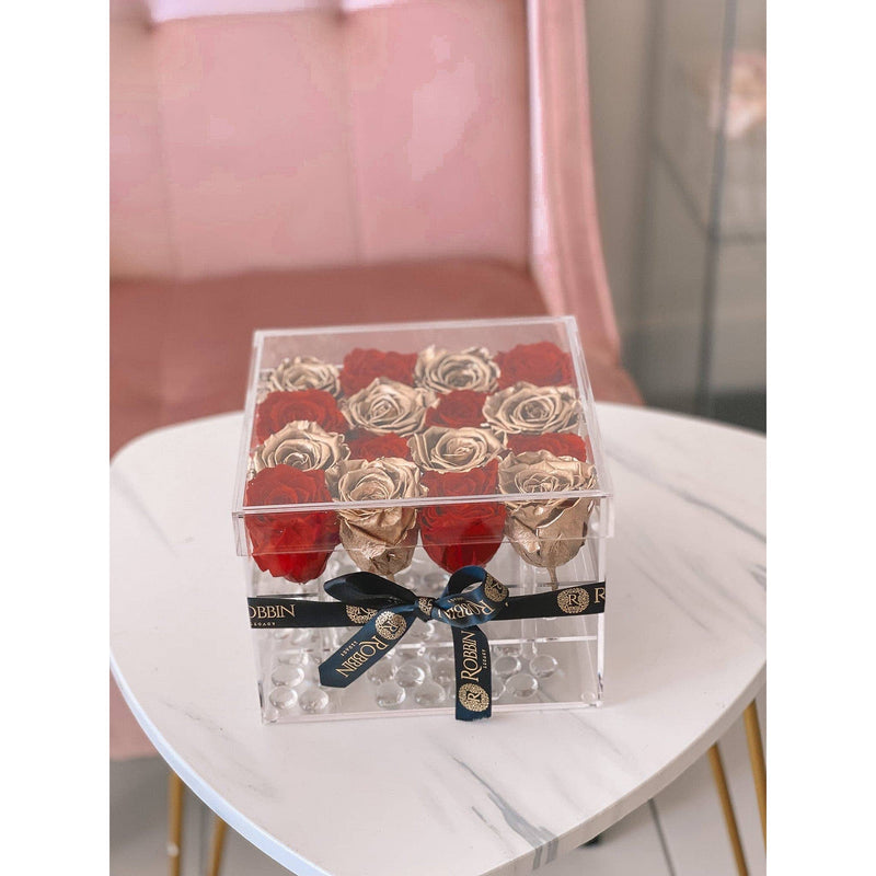 16 Preserved Roses Acrylic Box Miami Florida and Nationwide Preserved Roses Robbin Legacy Gold and Red 