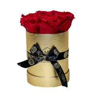 Cylinder Box Preserved Roses Miami Florida.. Preserved Roses Robbin Legacy Red Gold 