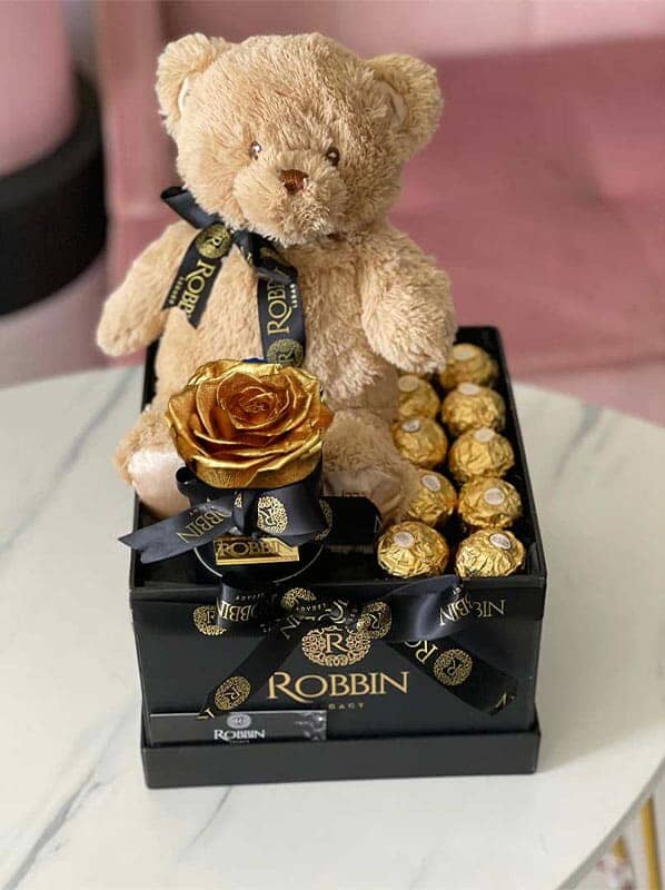 1 Preserved Rose Teddy Bear and Ferrero Chocolate Miami Florida and Nationwide.. Gifts Boxes Robbin Legacy 