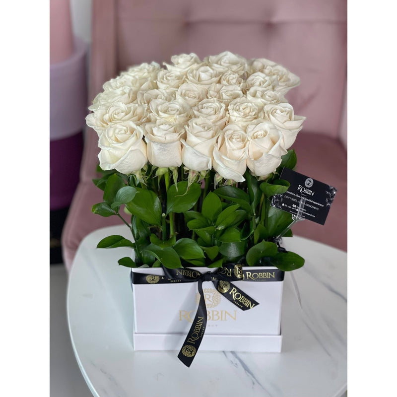 23 Fresh Roses Flowers and Ruscus Miami Florida.. Fresh Flowers Robbin Legacy White White 