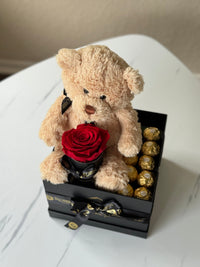 1 Preserved Rose Teddy Bear and Ferrero Chocolate Miami Florida and Nationwide.. Gifts Boxes Robbin Legacy 