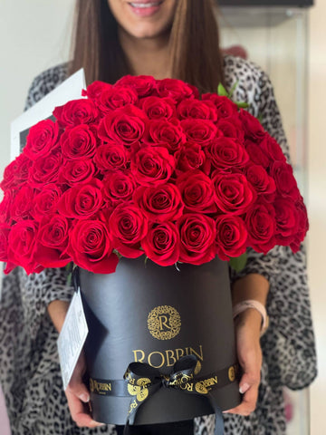 50 Fresh Roses Flowers Hat Box Miami Florida. Fresh Flowers robbin legacy 