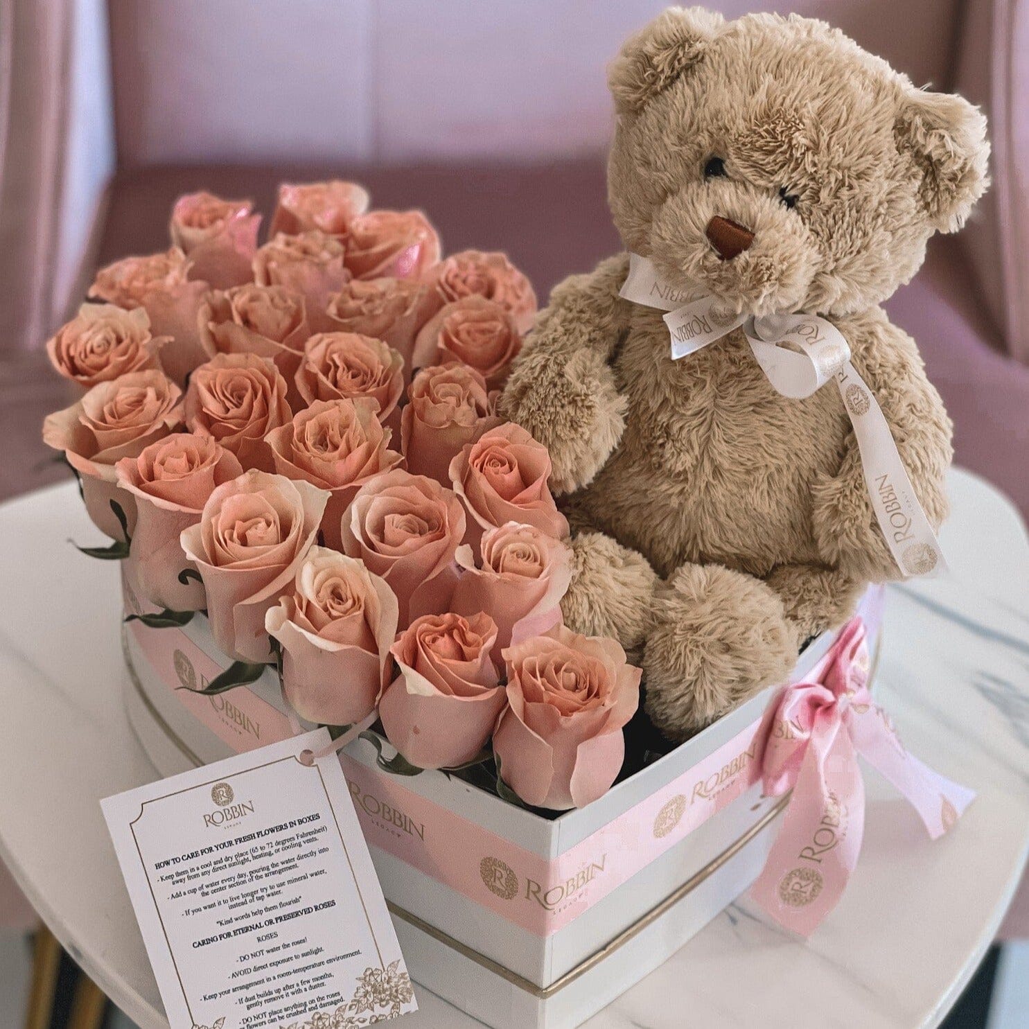 Heart Box Fresh Roses Flowers and Teddy Lovers Miami Florida.. Fresh Flowers Robbin Legacy 