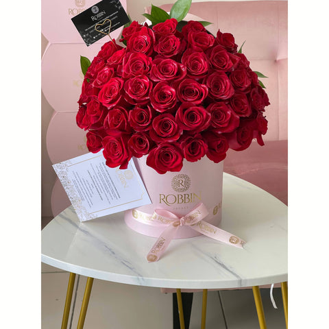 50 Fresh Roses Flowers Hat Box Miami Florida. Fresh Flowers robbin legacy 