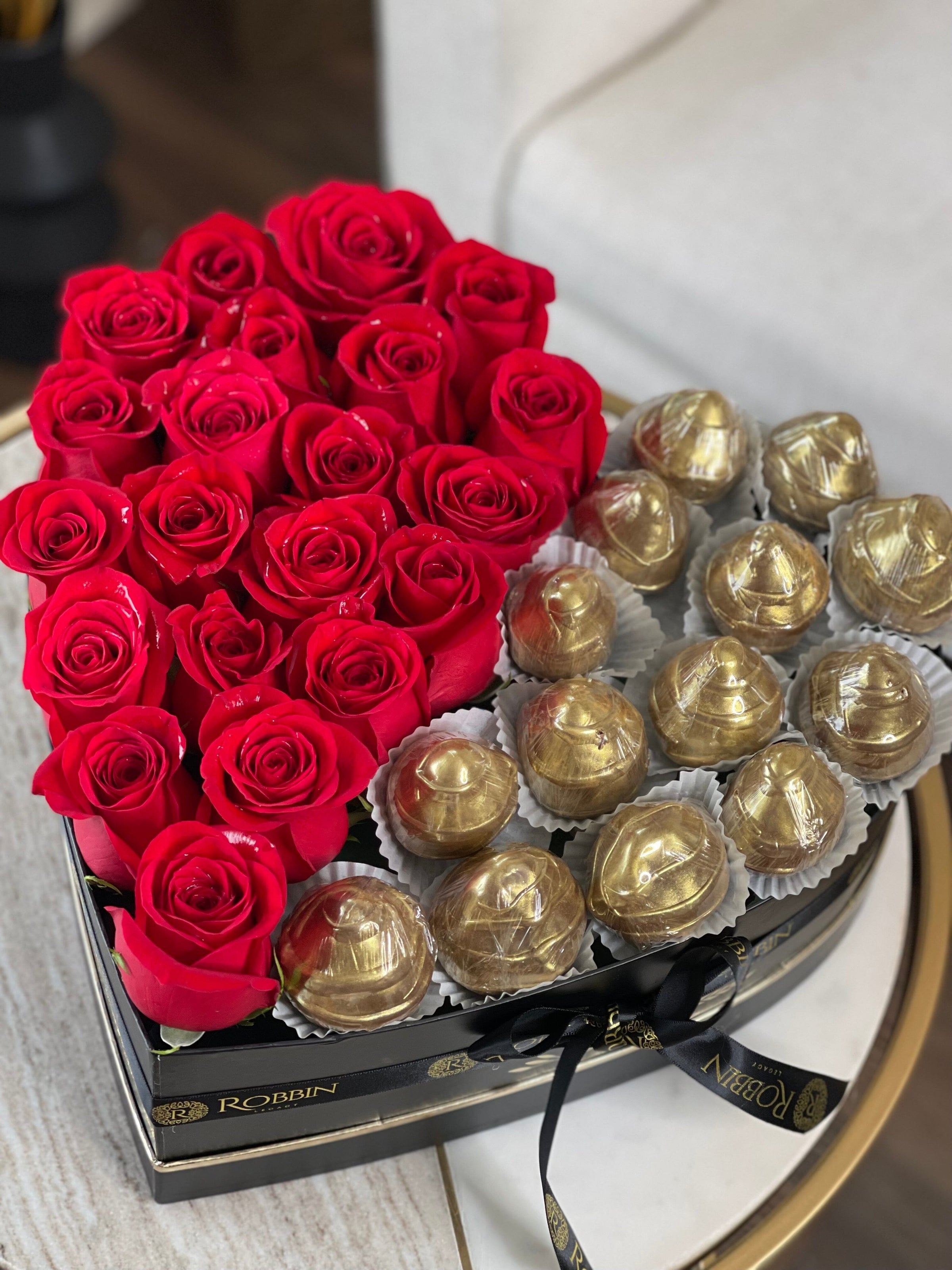 Half roses Half chocolate cover strawberries Robbin Legacy 