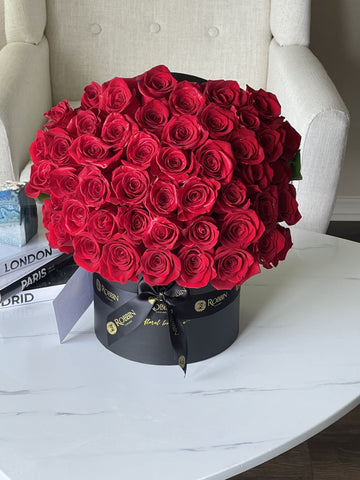 50 Fresh Roses Flowers Hat Box Miami Florida. Fresh Flowers robbin legacy 