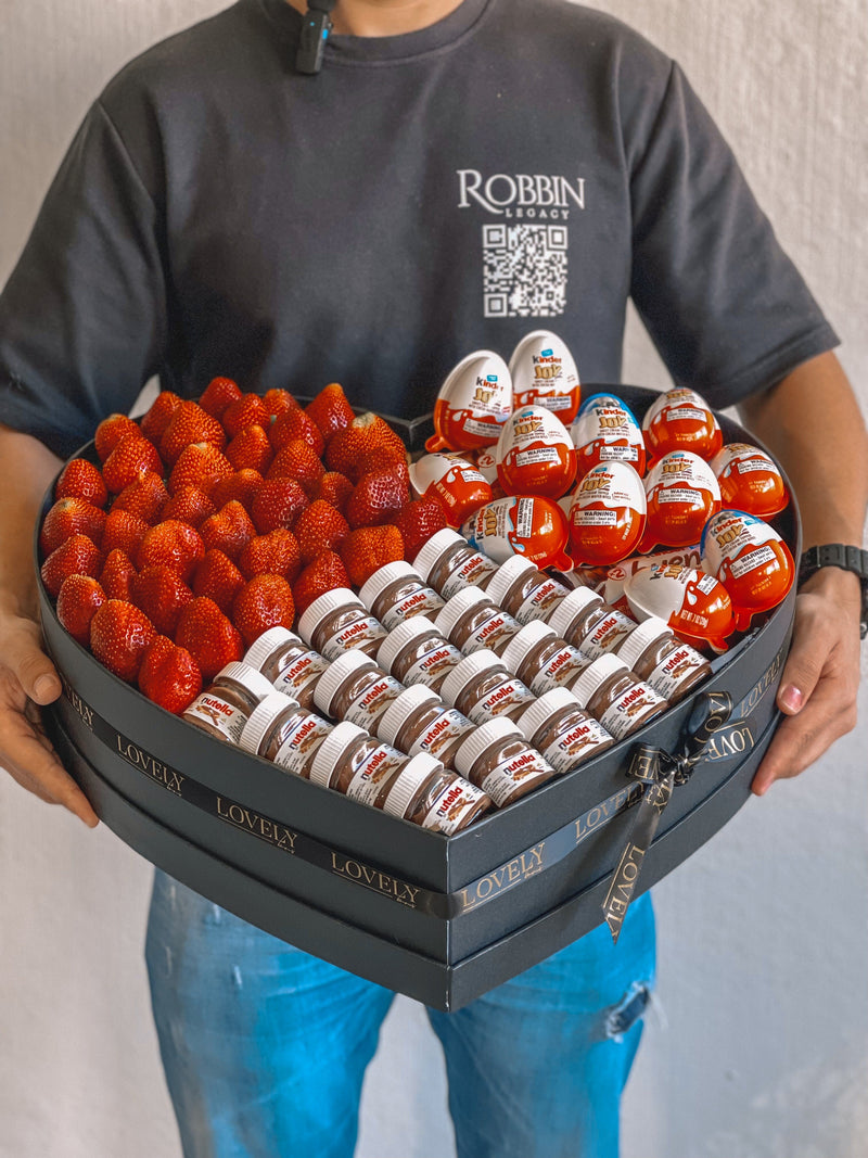 Half And Half Heart Box Nutella Kinder and Strawberries.. Chocolate Covered Strawberries Robbin Legacy 
