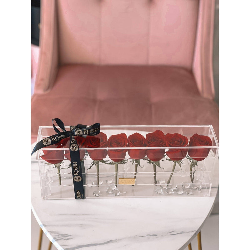 9 Fresh Roses Flowers Luxury Acrylic Box Miami Florida. Fresh Flowers Robbin Legacy 