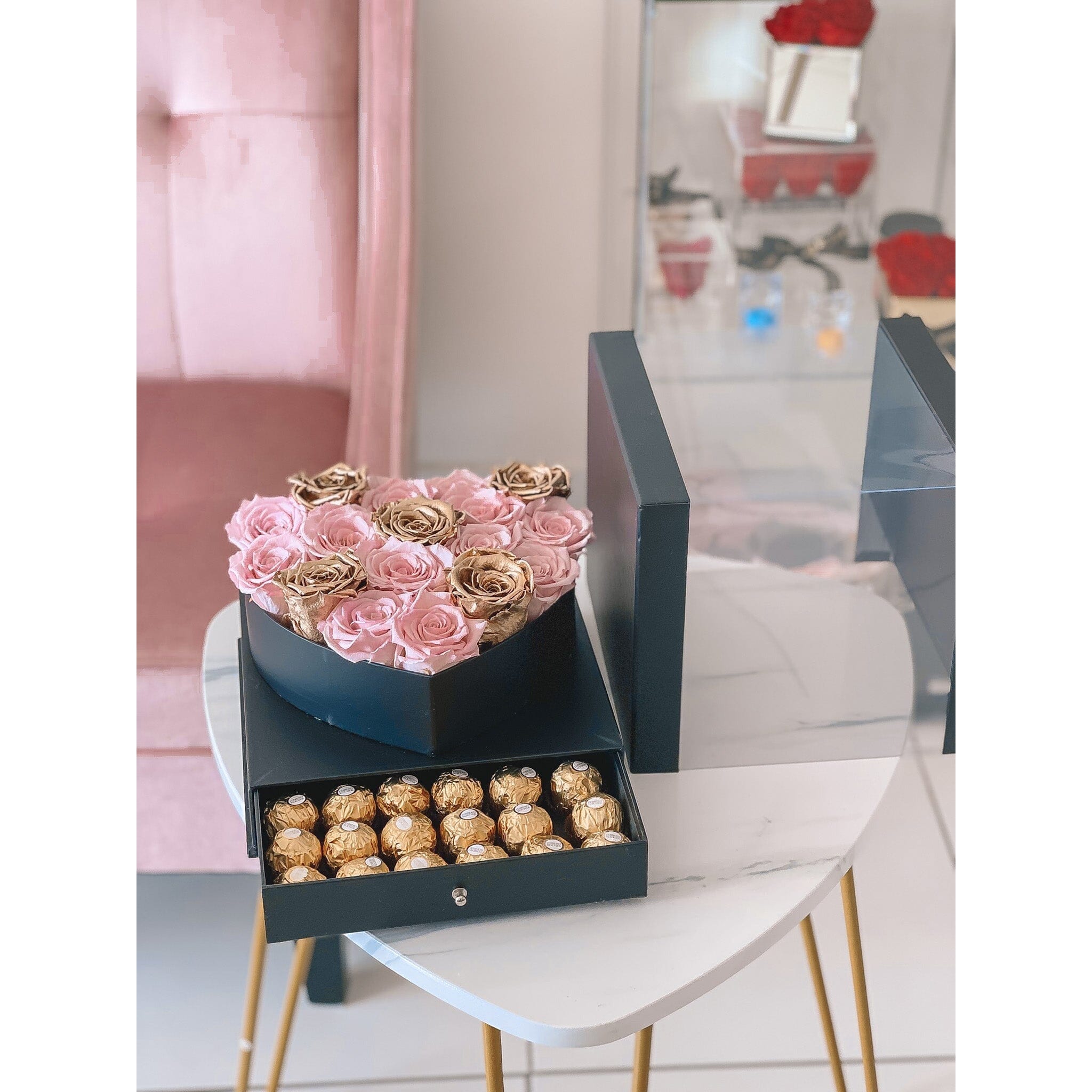 One Love Preserved Rose Box Ferrero Chocolate Miami Florida and Nationwide.. Preserved Roses Robbin Legacy 