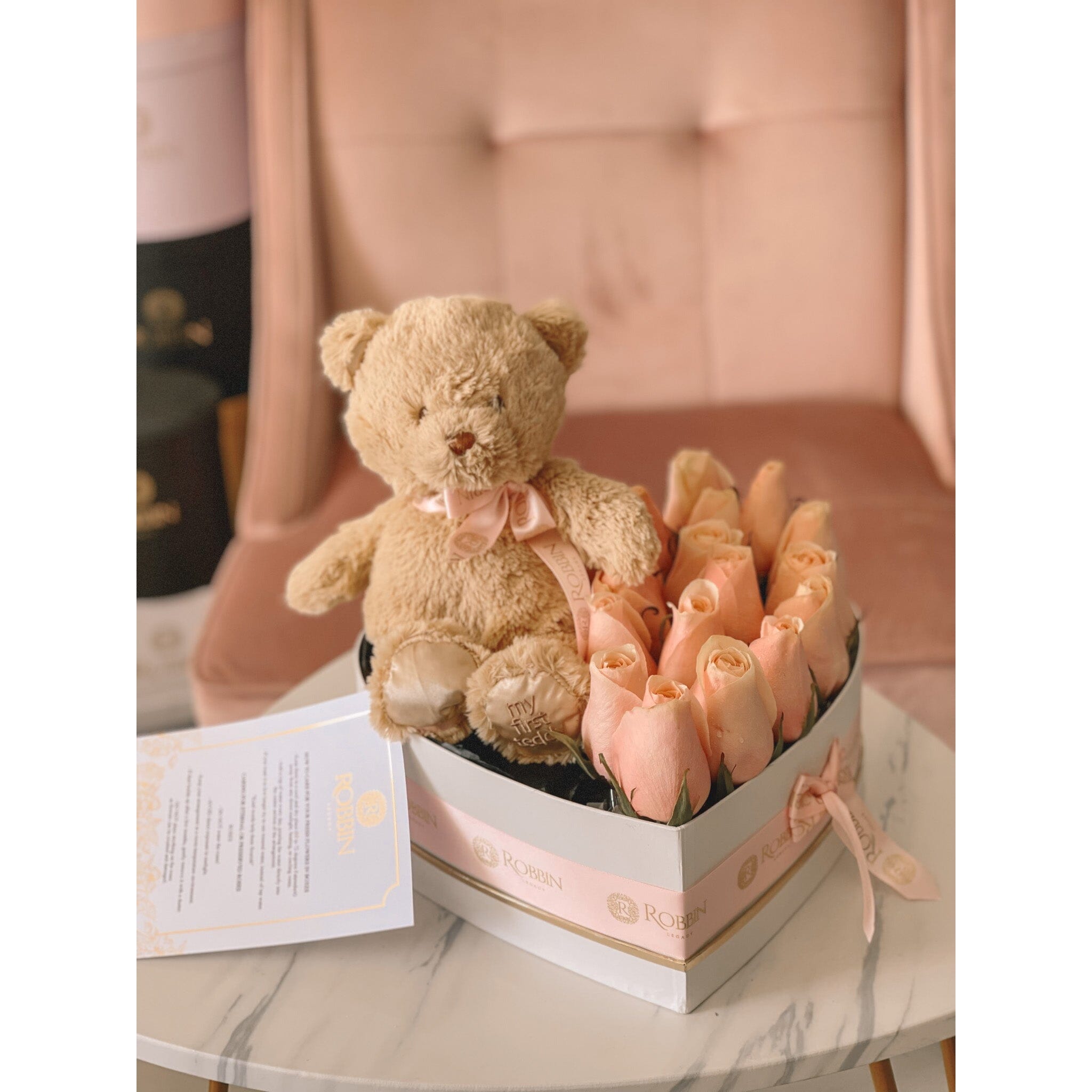 Heart Box Fresh Roses Flowers and Teddy Lovers Miami Florida.. Fresh Flowers Robbin Legacy White Pink 