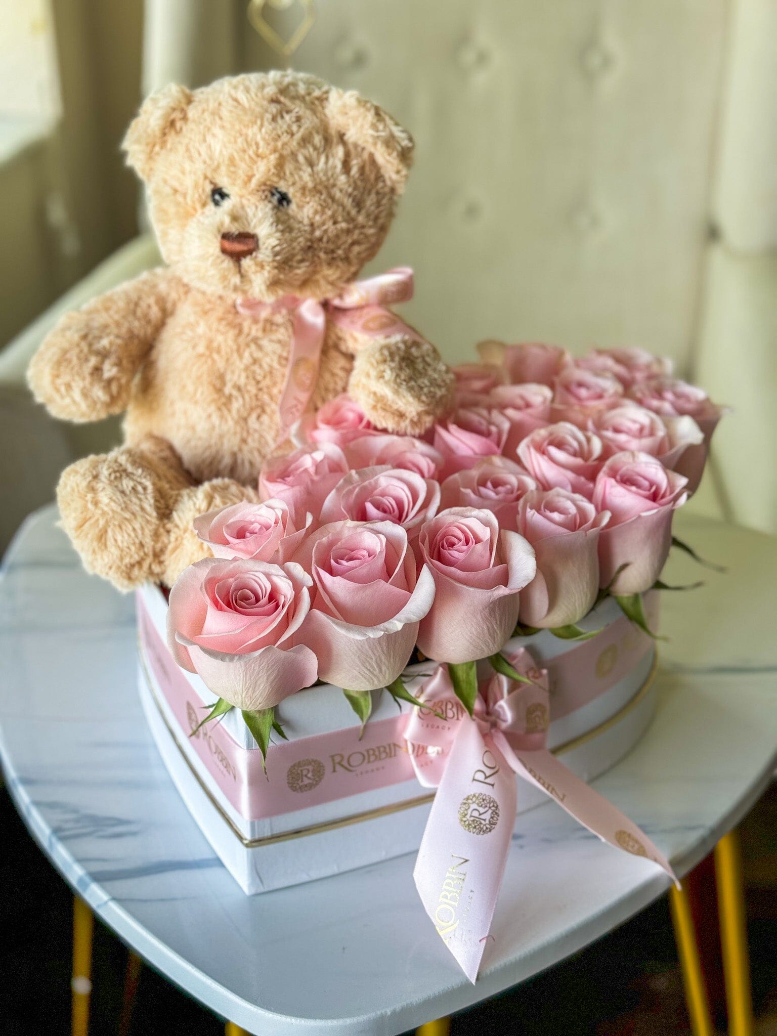 Heart Box Fresh Roses Flowers and Teddy Lovers Miami Florida.. Fresh Flowers Robbin Legacy 