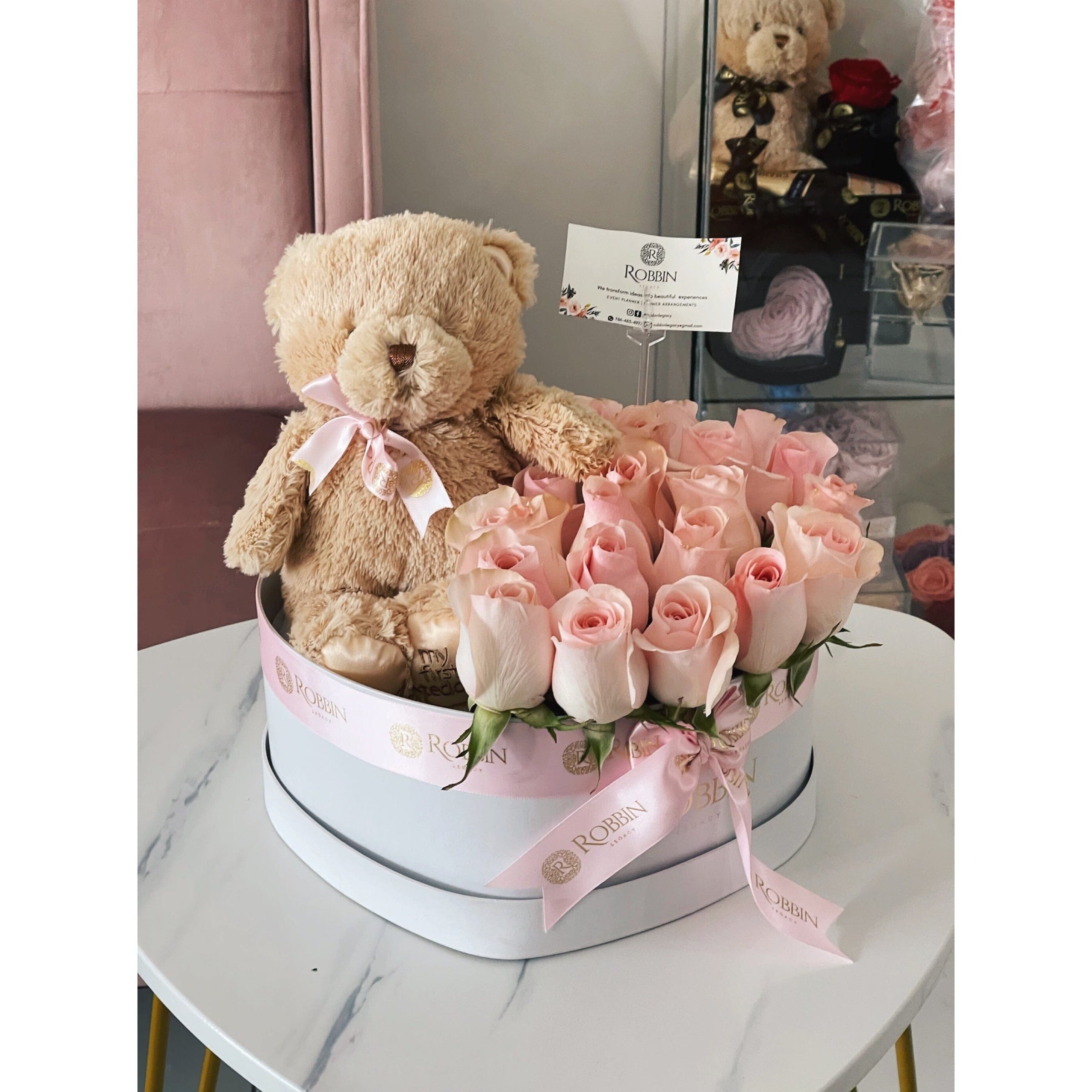 Heart Box Fresh Roses Flowers and Teddy Lovers Miami Florida.. Fresh Flowers Robbin Legacy 