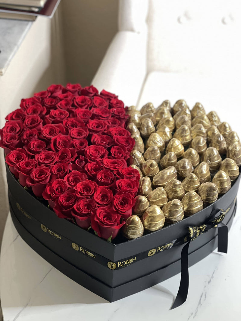 Big Heart Box with Roses and Strawberries chocolate Robbin Legacy 