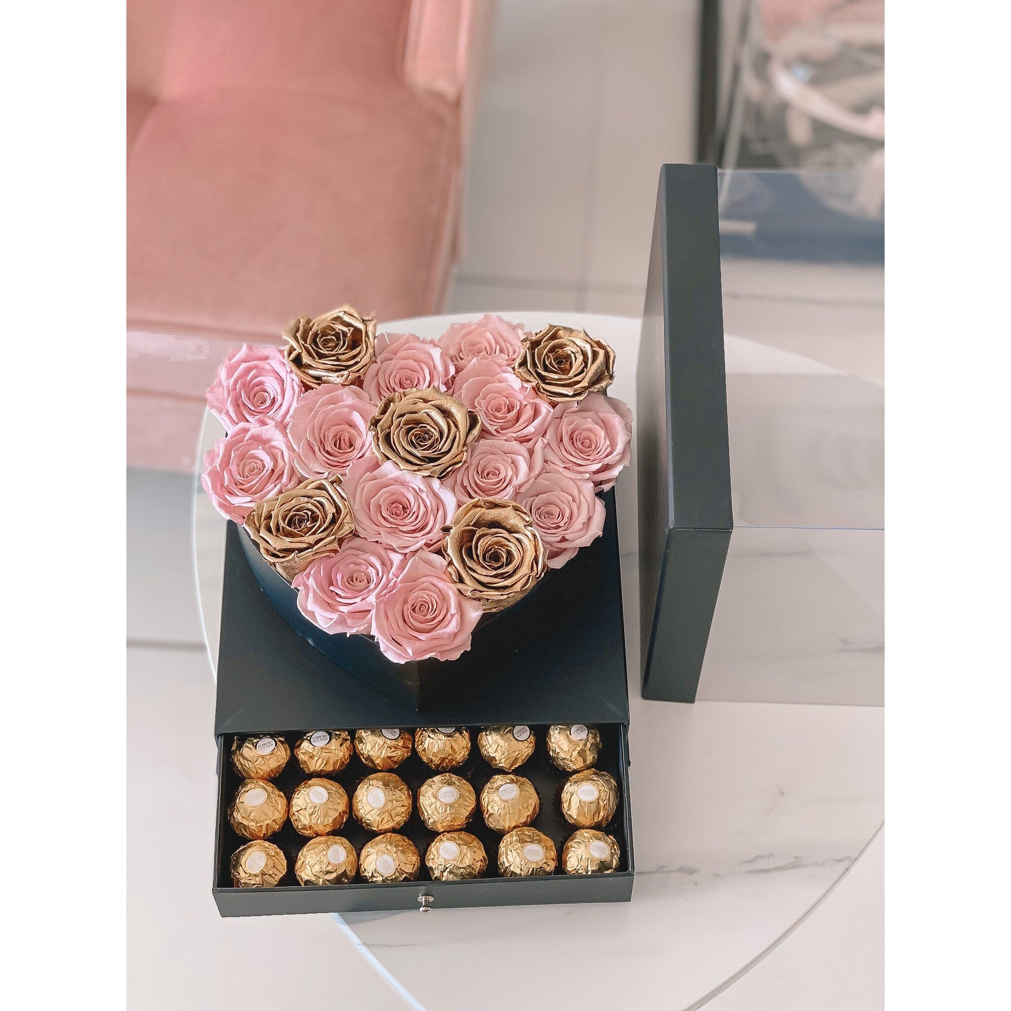 One Love Preserved Rose Box Ferrero Chocolate Miami Florida and Nationwide.. Preserved Roses Robbin Legacy 