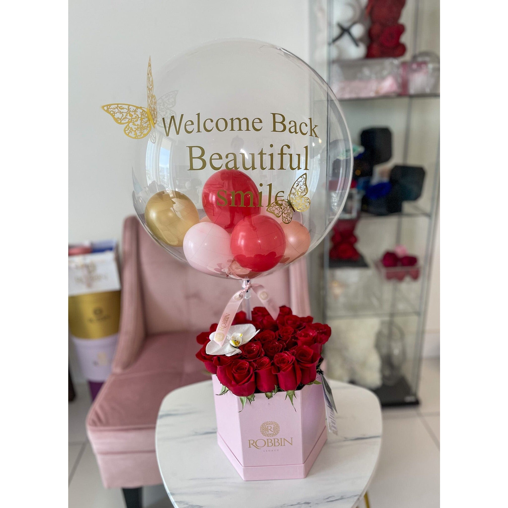 Hot Air Balloon personalized Fresh Roses Flowers and Orchid Miami Florida. Balloons Robbin Legacy 
