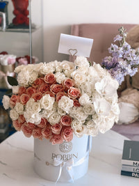 Pink and white Box Mix Fresh Roses Flowers Miami Florida. Fresh Flowers Robbin Legacy 