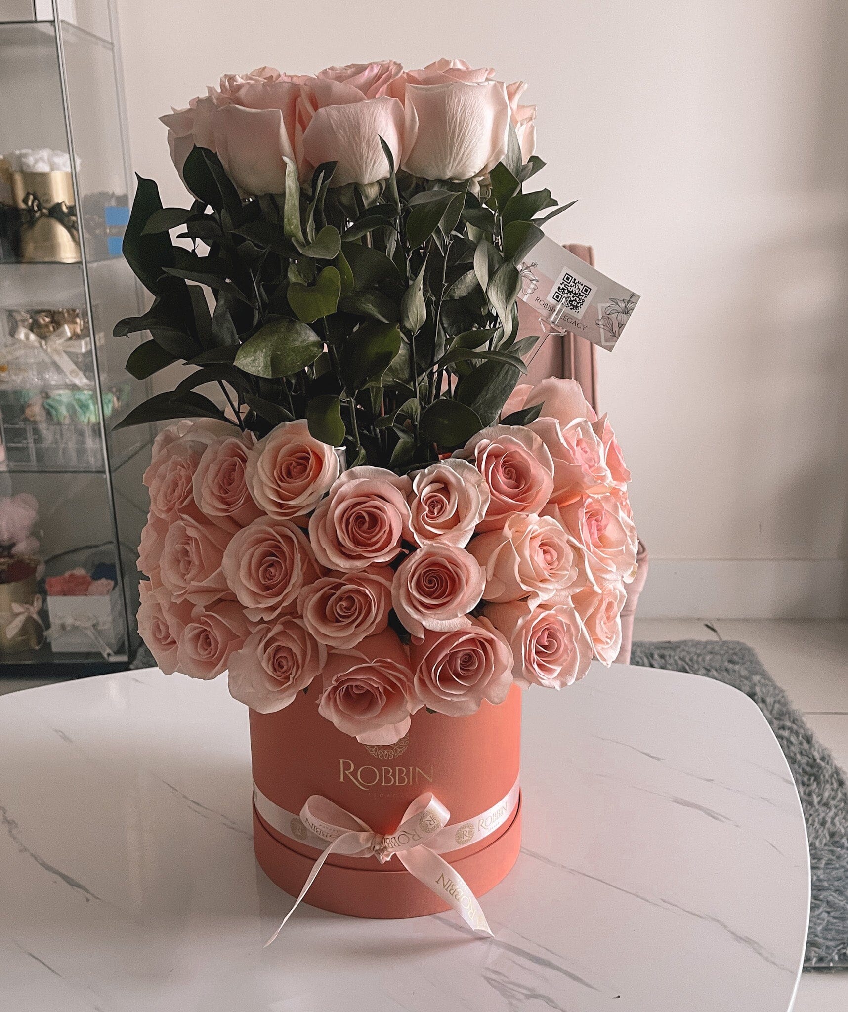 90 - 100 Luxury Roses and Ruscus Miami Florida.. Fresh Flowers Robbin Legacy 