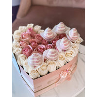 Heart Box Fresh Roses Flowers Chocolate Covered Strawberries Miami Florida. Chocolate Covered Strawberries robbin legacy Pink and White Pink Pink