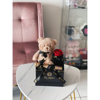 Teddy Bear and Preserved Roses Miami Florida and Nationwide.. Preserved Roses Robbin Legacy Red Black 