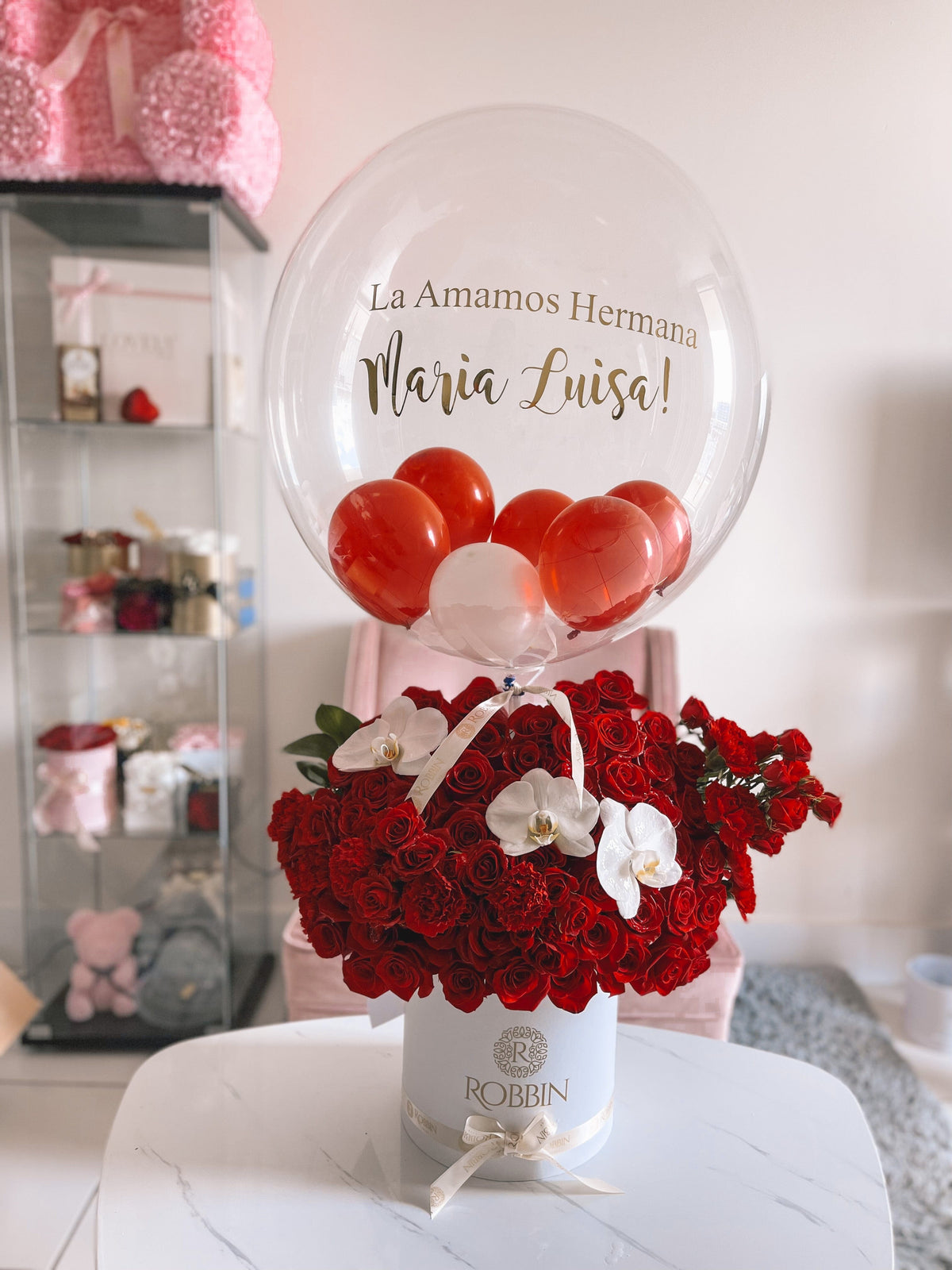 Mix Fresh Flowers and Personalized Balloon Miami Florida. Fresh Flowers Robbin Legacy 
