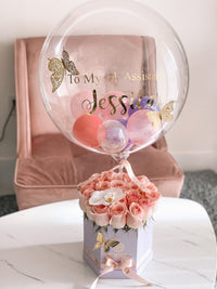 Hot Air Balloon personalized Fresh Roses Flowers and Orchid Miami Florida. Balloons Robbin Legacy Lavender Pink 